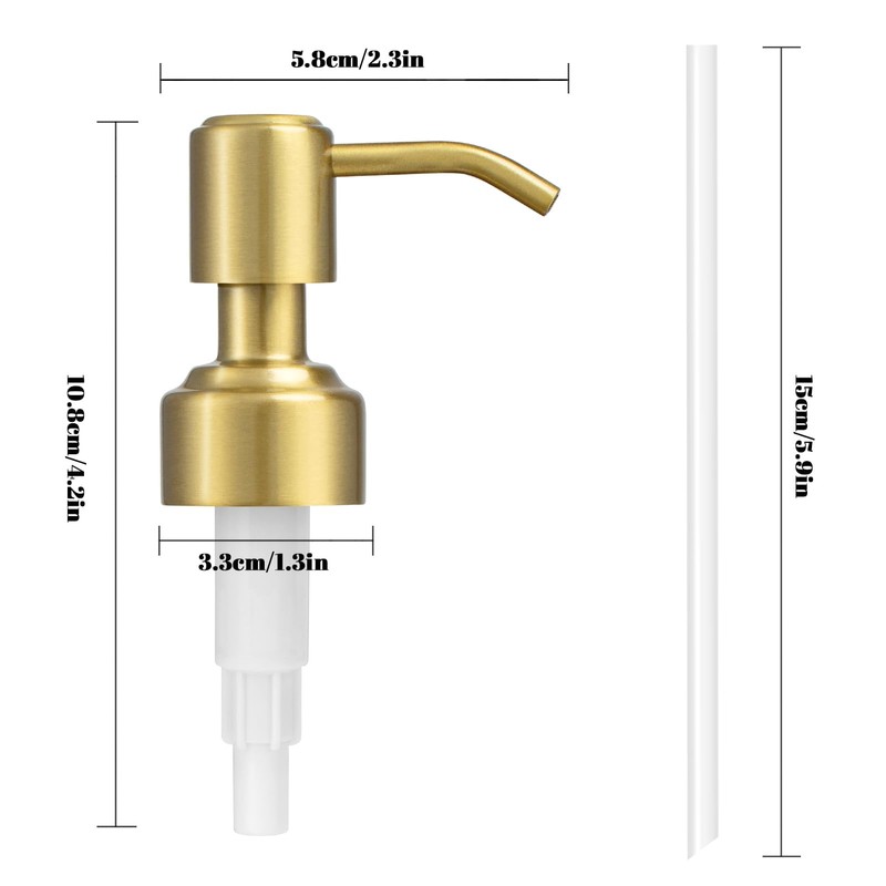 2 Pack Brushed Gold 304 Stainless Steel Soap Dispenser Pump