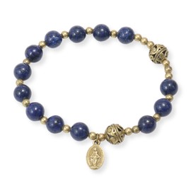 Nazareth Store Lapis Lazuli Stone Rosary Bracelet with Metal Separators and Catholic Miraculous Medal - 8mm Beads, 7 Inch Length, Genuine Stone, Adjustable, Unisex, 0.5 Ounces, Religious Accessory