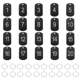 PATIKIL 20PCS Number Tags 1-20, Number Key Tags Aluminum Numbered Keychain Metal Rectangle with Key Rings for Organizer Field Sales Hangers Clothes Labels ID, Black