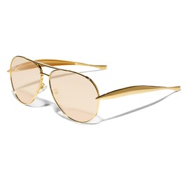 GUVIVI Retro Gold Aviator Sunglasses for Women Men, 2025 Metal Oversized 70s Aviators Sun Glasses Champagne
