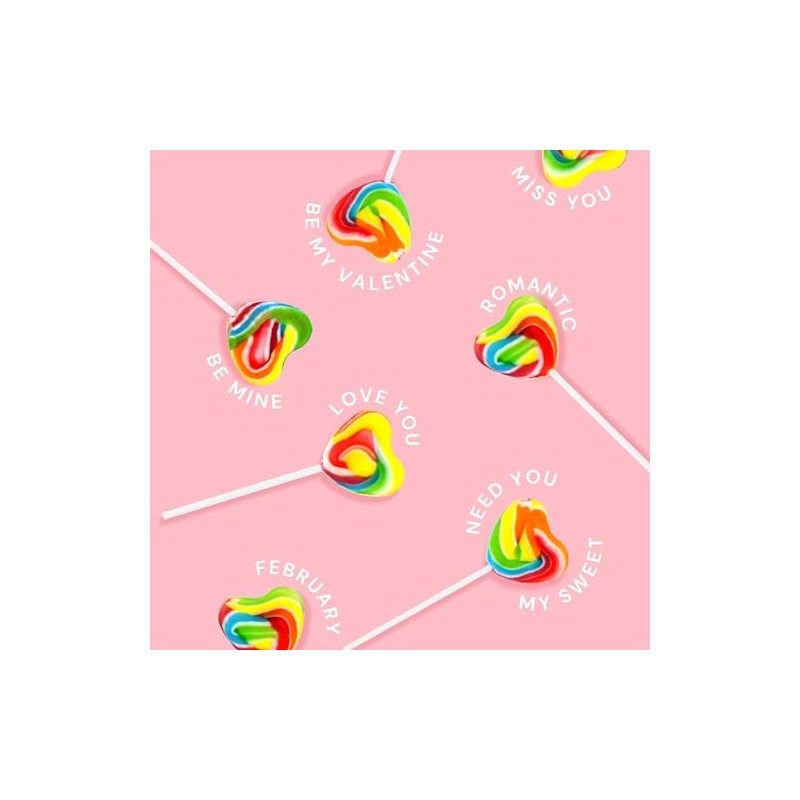 Snacktery Heart Lollipops - 24 Heart-Shaped Valentines Lollipops - Rainbow