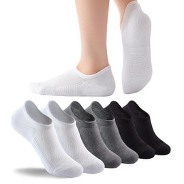 Happicomfy No Show Socks for Women & Men, Non-Slip Low Cut, Moisture-Wicking, Invisible Athletic Cotton Socks 6 Pairs (US Size 5-7, 6 Pairs (2 White, 2 Black, 2 Gray))
