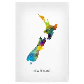 artboxONE Poster 30 x 20 cm Cartography New Zealand Watercolour Map - Picture New Zealand New Zealand Painting