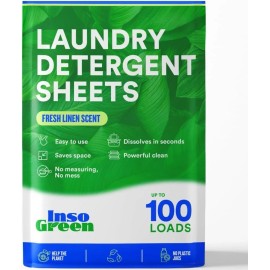 InsoGreen Laundry Detergent Sheets – 100 Loads - Eco Washer Sheets Detergent
