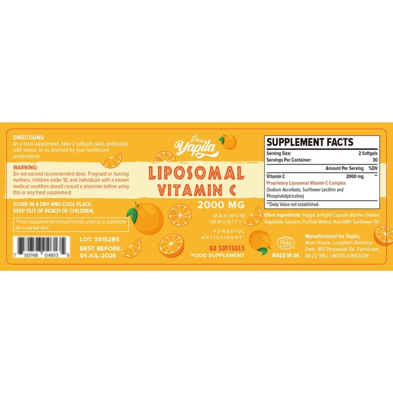 Liposomal Vitamin C Capsules 2000 mg (4 Pack), Maximum Absorption,