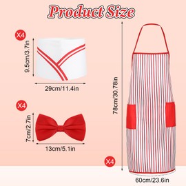 Yuanan 12 Pcs Carnival Circus Costume Hot Dog Costume Kit Red and White Striped Apron Chef Hat Bow Tie for Party