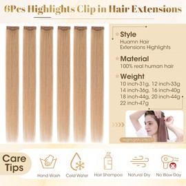 Rich Choices Blonde Hair Extensions Clip in Human Hair Highlights Clip in Hair Extensions 6Pcs Remy Human Hair (36g 14 Inch #27 Blonde)