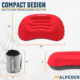 Alpcour Camping Pillow – Large, Inflatable, Ultralight Sleeping Pillow with Easy Blow Up Design, Soft Waterproof Exterior Cover and Compact Carry Case for Hiking, Backpacking, Airplane Travel & More