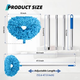 DRQ Ceiling Fan Cleaner Duster, 2 Pack Reusable Microfiber Duster with Extension Pole, 13 to 48 Inch Fan Blade Cleaner, Removable Dusters for Cleaning Walls Bookshelves Door Window Top (Blue)