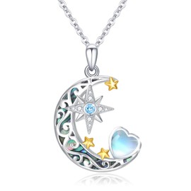 PARYFO Star and Moon Necklace for Women 925 Sterling Silver Birthstone Celtic Crescent Moon Star Pendant Moonstone Jewelry Birthday Mother‘s Thanksgiving Xmas Gift for Wife Mom Daughter Sister- Moonstone