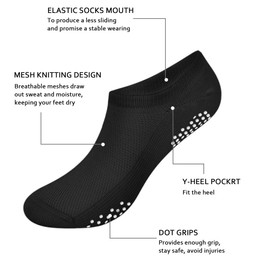 COZYOFFI Pilates Grip Socks for Women: 6 Pairs Non Slip Yoga Socks for Workout Hospital House Black