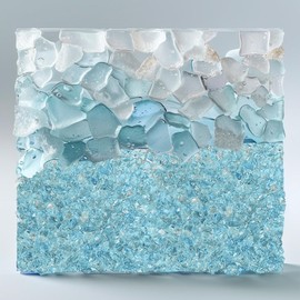 Ocefeiyue Water Blue Crushed Glass for Resin Art,Broken Fire Glass Pieces for Tabletop Fire Pit,Crafts,Home Decorations Vase Fillers,15 OZ