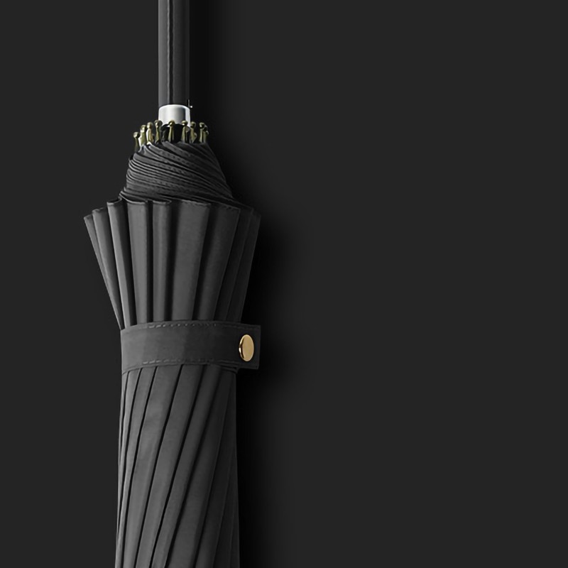 16 Bone Long Handled Umbrella Leather Handle Rain and Shine