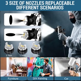 [Upgraded Version] HVLP Air Spray Gun Premium Kit with 1.3/1.5/1.7mm Nozzles, Air Spray Paint Gun with 600cc Capacity Cup & Air Regulator Paint Gun Sprayer for House Painting, Car, Furniture, Fenc