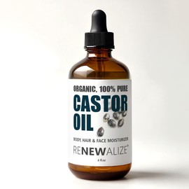 Renewalize ORGANIC CASTOR OIL FACE MOISTURIZER - Cold Pressed - All Natural Skincare treatment - For use with the Oil Cleansing Method on Face and Skin - 4 fl oz