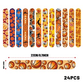 POPOYU 24Pcs Basketball Slap Bracelets,Snap Bracelet Bands for Gifts Bag Filler,Basketball Party Favors,Cute Wristbands for Kids Birthday Gifts Basketball Theme Party Supplies Classroom Prize Gifts