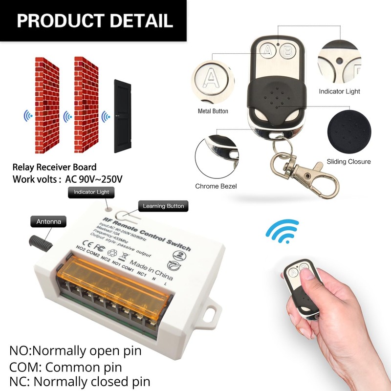 DieseRC 2 Channels Wireless Relay Remote Control Switch 433Mhz RF