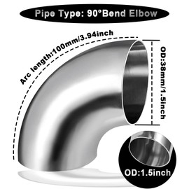 Cotonlake OD 1.5 Inch 90 Degree SS304 Stainless Steel Bend Tube Exhaust Elbow Pipe for Car Modified Exhaust System 1.5" Piping Silver Tone，Stair Handrail (1pcs)