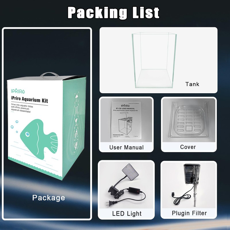 iPriro Ultra White Glass Betta Aquarium Starter Kits 1.5 Gallon