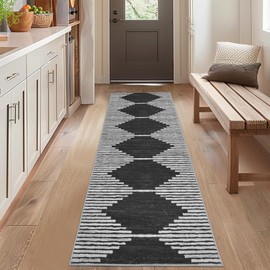 HelloTree Hallway Runner Rug，2x6 Moroccan Modern Stripe Carpet Washable Machine Bathroom Runner Bohemian Design Modern Soft Non Slip Indoor Rug for Entryway Hallway Laundry Room Bedroom-Black