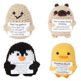 SKUXOHHH Cute Positive Crochet Animals Set, 4PCS Emotional Support Crochet Potato & Duck with Positive Card, Funny Appreciation Gifts for Teacher, Nurse, Families, Office Desk Decor for Women, Men