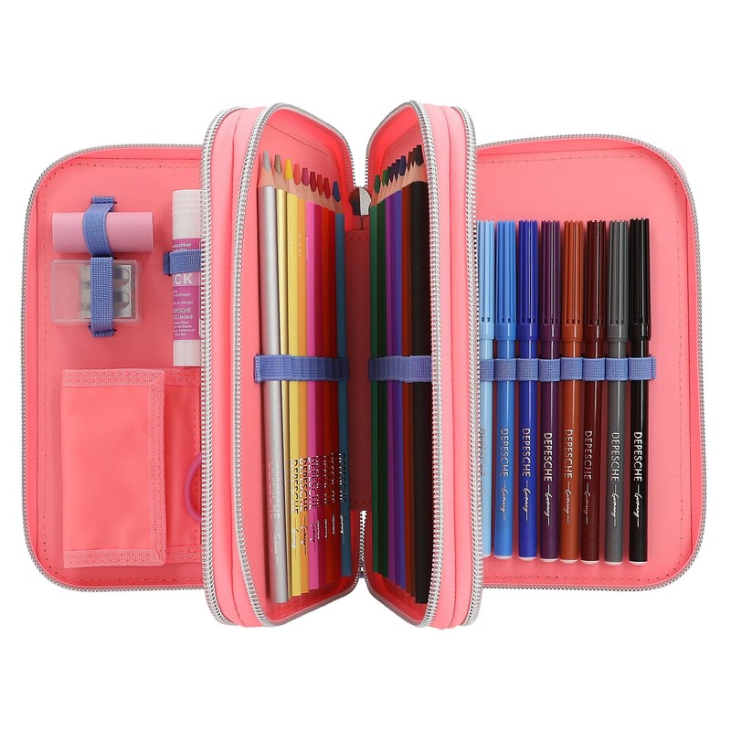 Depesche TOPModel 12950 Filled 3-Compartment Pencil Case in Pink, with