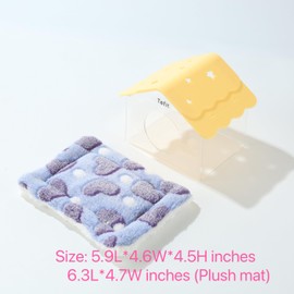 TUTU&LELE Hamster Hideout, Tiny House Hideout and Habitat, Starry Sky Hideout Nest,Hamster Bed with Plush Cushion for Dwarf Hamsters, Mice, Gerbils, Hamsters to Play, Sleep and Rest (Yellow)