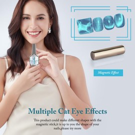 SAGEBIO Glitter Cat Eye Gel Nail Polish with Magnet Stick, 15ml Holographic Magnetic Effect Gel, Long-Lasting & Non-Toxic, Perfect for DIY Nail Art, OCEANIC OPAL RYRS