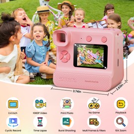 Instant Print Camera for Kids, 1080P Kids Instant Cameras,HD Selfie Digital Video Cameras Toddler 3 Rolls Print Paper & 32G Card,Christams Birthday Gifts for Girls Boys Age 5 6 7 8 9 10