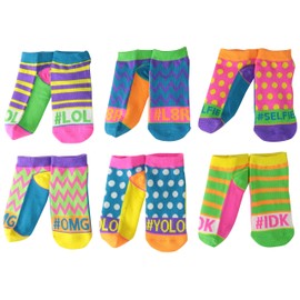 Jefferies Socks Girls' Hashtag Neon Low Cut Socks(Pack of 6), X-Small