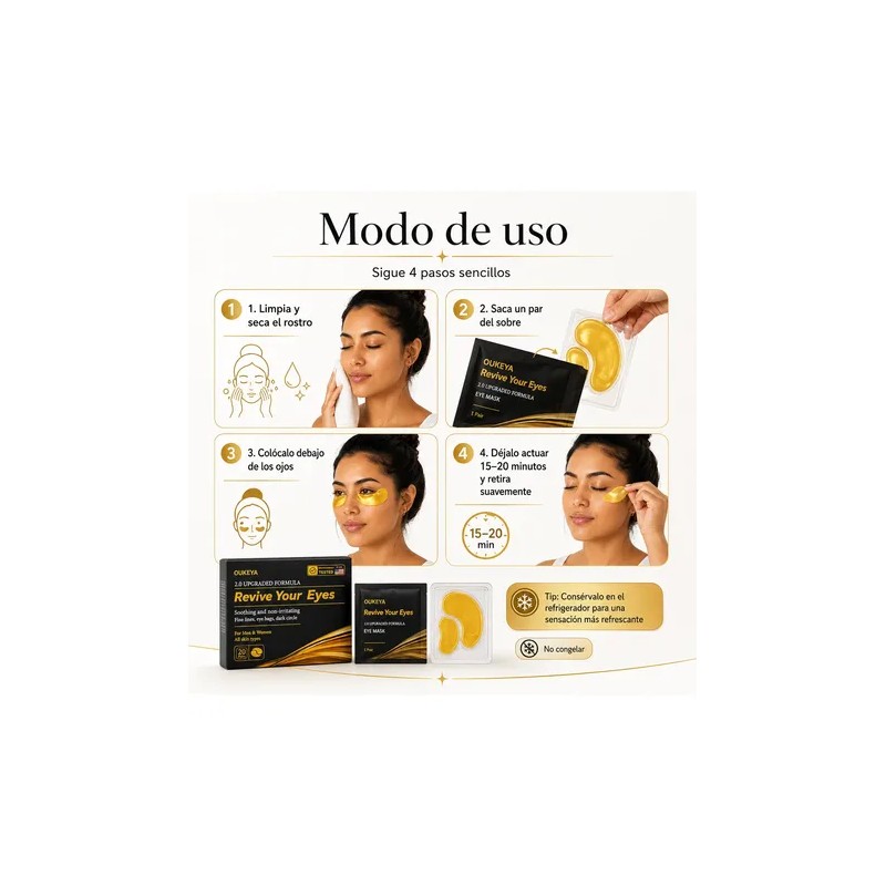 Mascarillas Ojos Oro 24k Hidratantes Ojeras 20 Pares