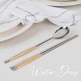 Golden Bell Water Drop Sanding Spoon Set / 골든벨 물방울 샌딩 부부수저 세트