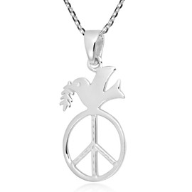 Peace Offering Dove and Olive Branch .925 Sterling Silver Pendant Necklace