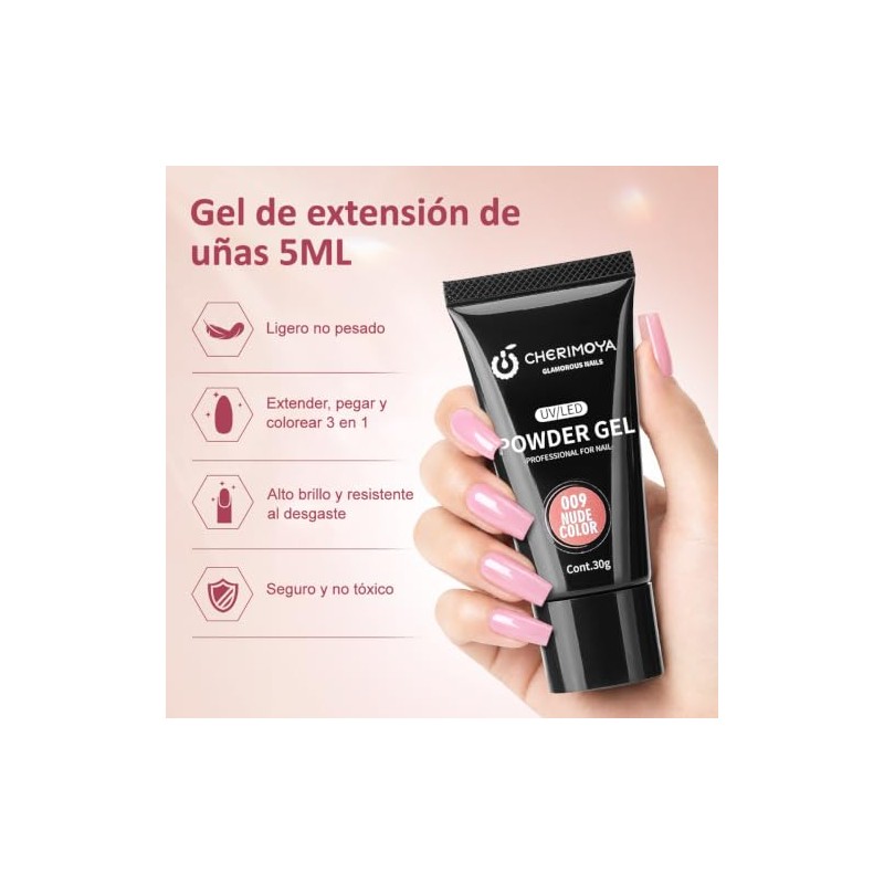 CHERIMOYA Poly Gel Constructor de Uñas 30g,Gel Fortalecedor para Extensión