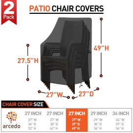 Arcedo High Back Patio Chair Covers 2 Pack, Waterproof Outdoor Dining Chair Covers for Outdoor Furniture Seating, All Weather Protection - 27" W x 27" D x 49" H, Black