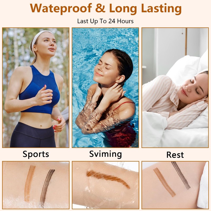 PIWOSGOL Waterproof Eyebrow Pencil with 4 Fork Tips, Microblading Sweat-Resistant
