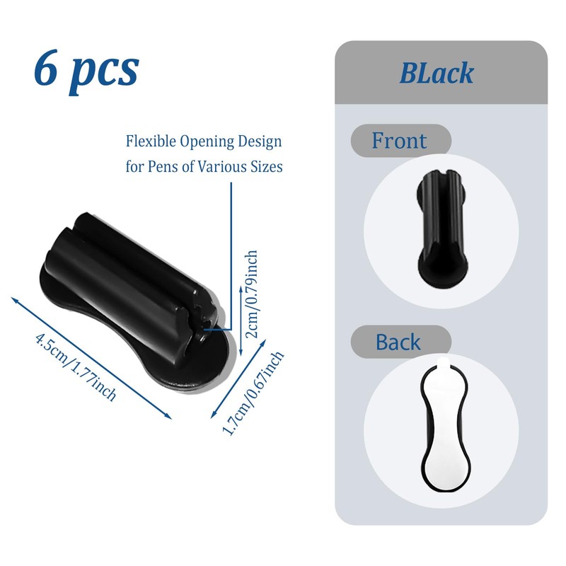 Ceemiaa 6-Pack Adhesive Silicone Pen Holders – Dual-Hole Sticky Pencil