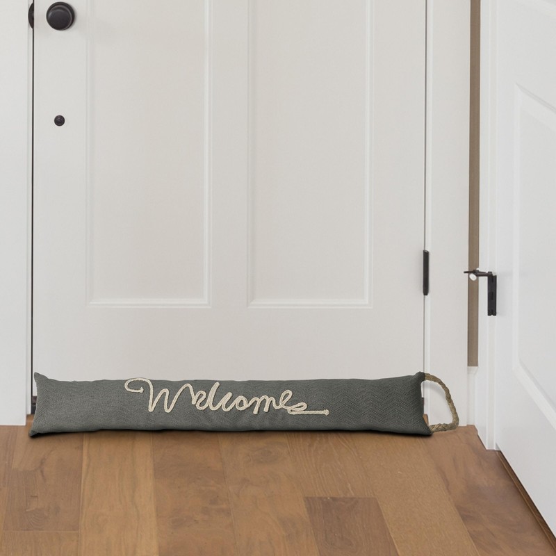 Gray Fabric Welcome Draft Stoppers, 32.68x3.15x5.91Inch, Set of 2