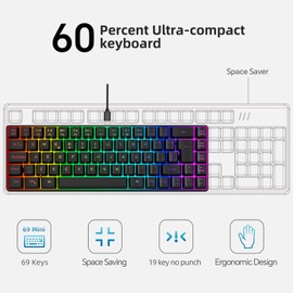 HXSJ V200 Wired K68 RGB Streamer Mini Gaming Keyboard 19-Key Conflict-Free Membrane Keyboard but Mechanical Feel for Game/Office Spanish Version