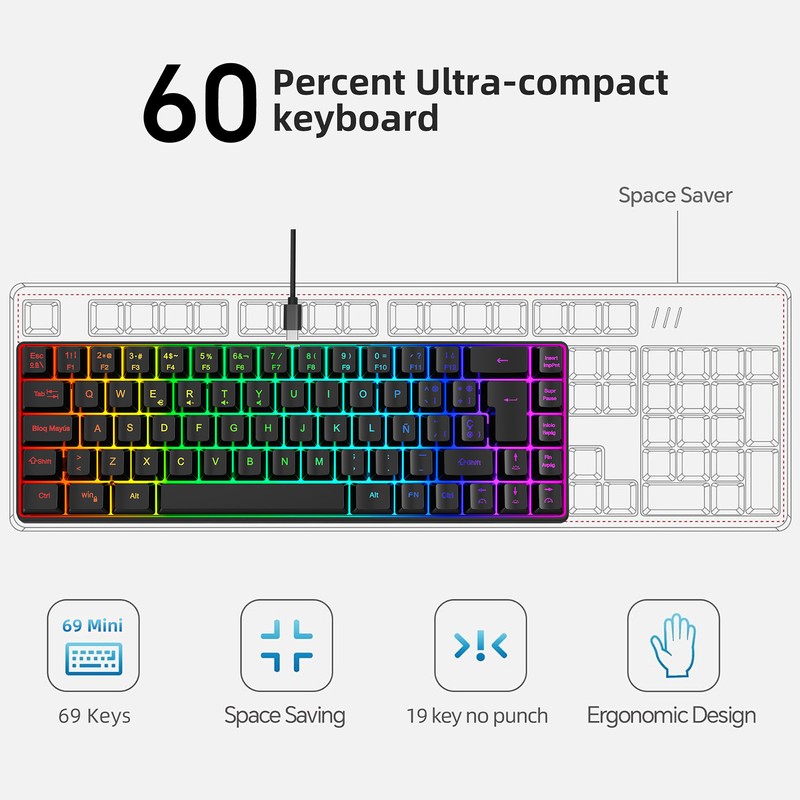 HXSJ V200 Wired K68 RGB Streamer Mini Gaming Keyboard 19-Key