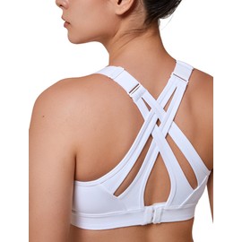 Yvette Sports Bras for Women, Adjustable Criss-Cross Back High Impact for Running, White, XL