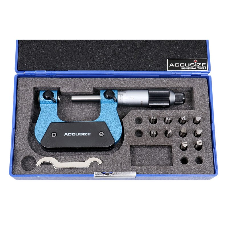 Accusize - 0-1'' x 0.0001'' Screw Thread Micrometer with 5