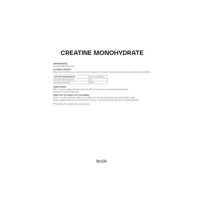 Bulk Bulk Creatine Monohydrate Powder, Pure Unflavoured, 1 kg, Packaging