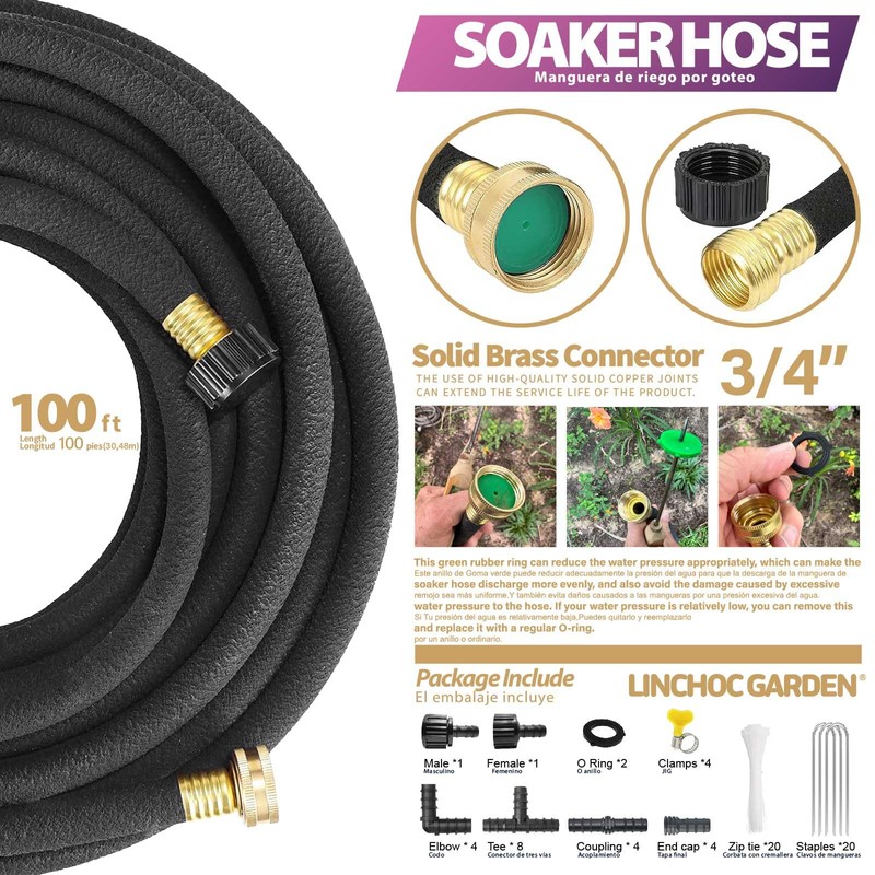 LICNCHOC GARDEN Soaker Hose 100ft,1/2 INCH Flexible Durable Garden Hose