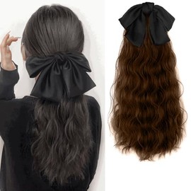 ABOFEISI Wig Ponytail with Large Butterfly Bow Clip - Natural Voluminous Curly Hair Ponytail Hairpiece