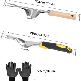 2 Pack Weeder Tool+ A Pair Of Gloves, Manual Weeder Puller Tool, Garden Weeding Tool, Dandelion Remover Tool, Stainless Manual Weed Puller Bend-Proof Weed Puller Digger For Garden Lawn Yard