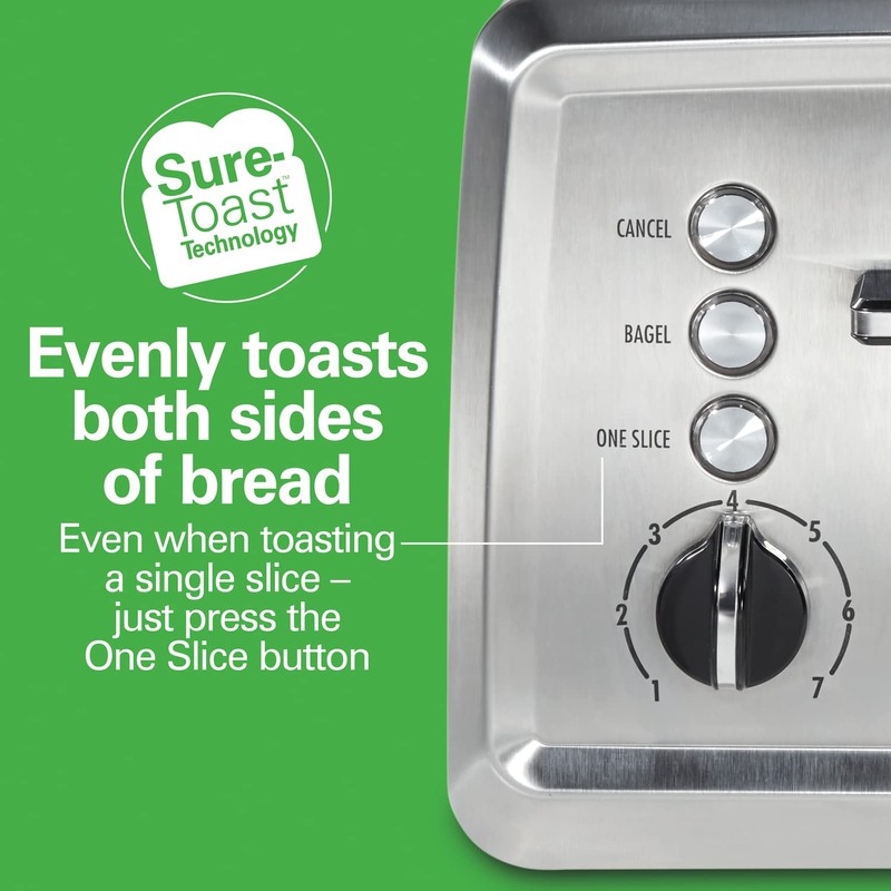 Hamilton Beach 4 Slice Toaster with Extra-Wide Slots, Bagel Setting,