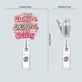 Horee Nurse Badge Reel, Retractable ID Card Holder with Alligator Clip, Bling Acrylic Badge Holder, Demure Funny Design (3PCS Demure)