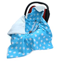 CAR SEAT Blanket/Cover/COSYTOES - FOOTMUFF Double - Sided 100 x 100cm Hooded Blanket with SEAT Belt Holes (LG Star Blue/Cream)