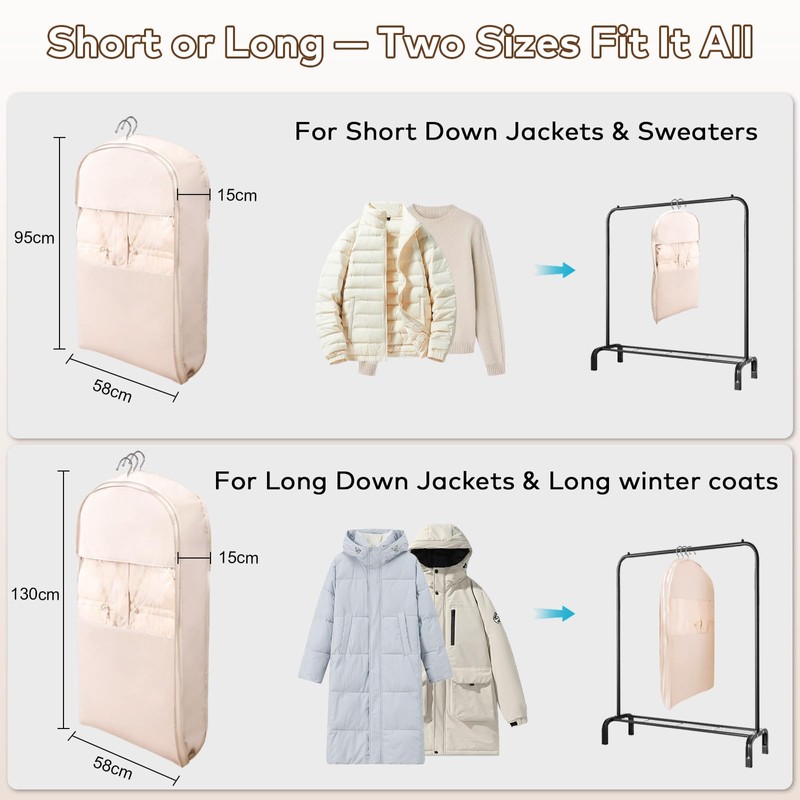 2 Pack Space Saving Hanging Garment Bags with Self Compression